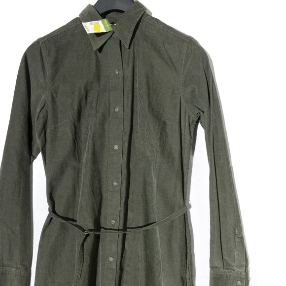 NWT Eddie Bauer Green Button Up Corduroy Shirt Dress w/Belt Women's Tall M - Picture 2 of 16